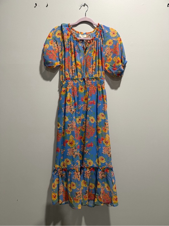 Umgee Dresses & Skirts - UMGEE Blue Floral Midi Dress with Puff Sleeves